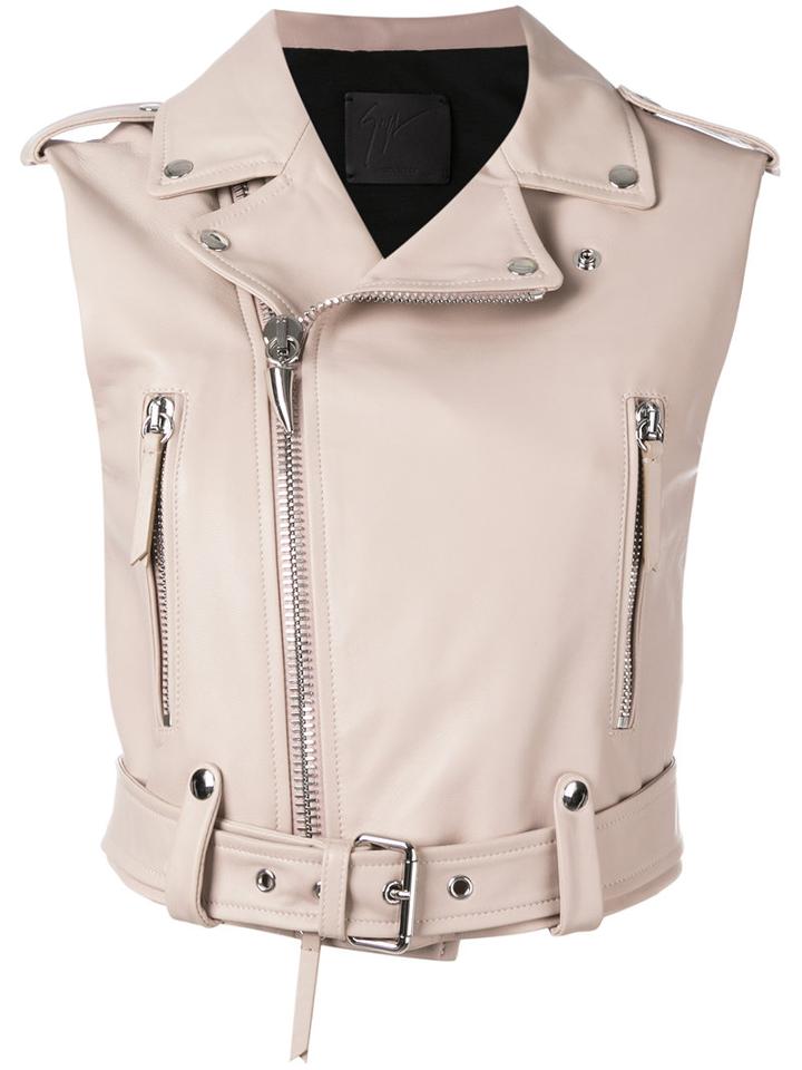 Giuseppe Zanotti Design Sleeveless Biker Jacket, Women's, Size: Small, Pink/purple, Leather/polyester