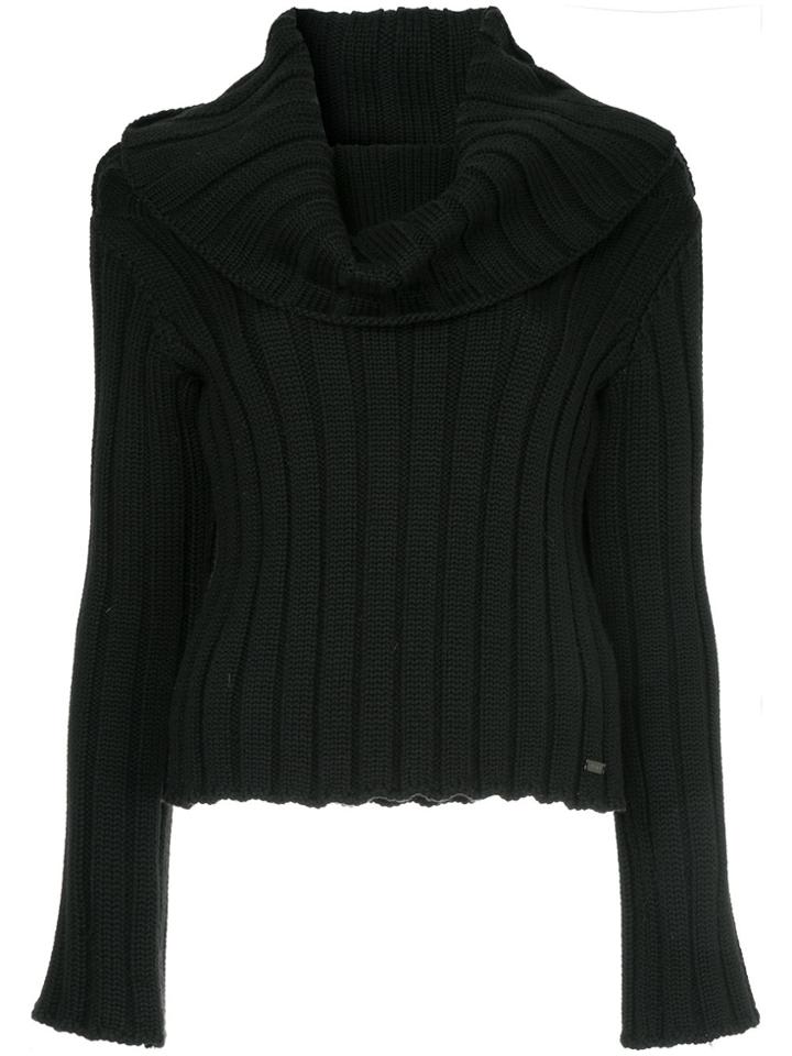Chanel Vintage Cowl Neck Ribbed Blouse - Black