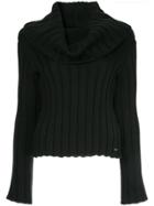 Chanel Vintage Cowl Neck Ribbed Blouse - Black