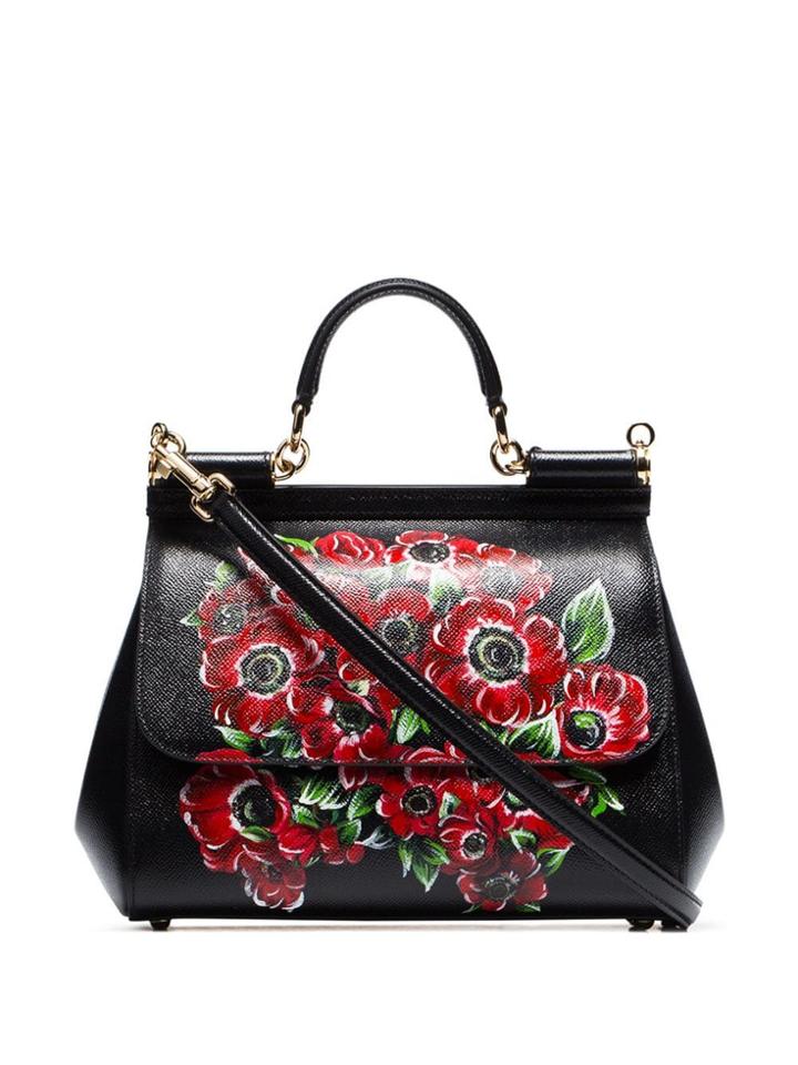 Dolce & Gabbana Black Sicily Floral-print Leather Tote Bag