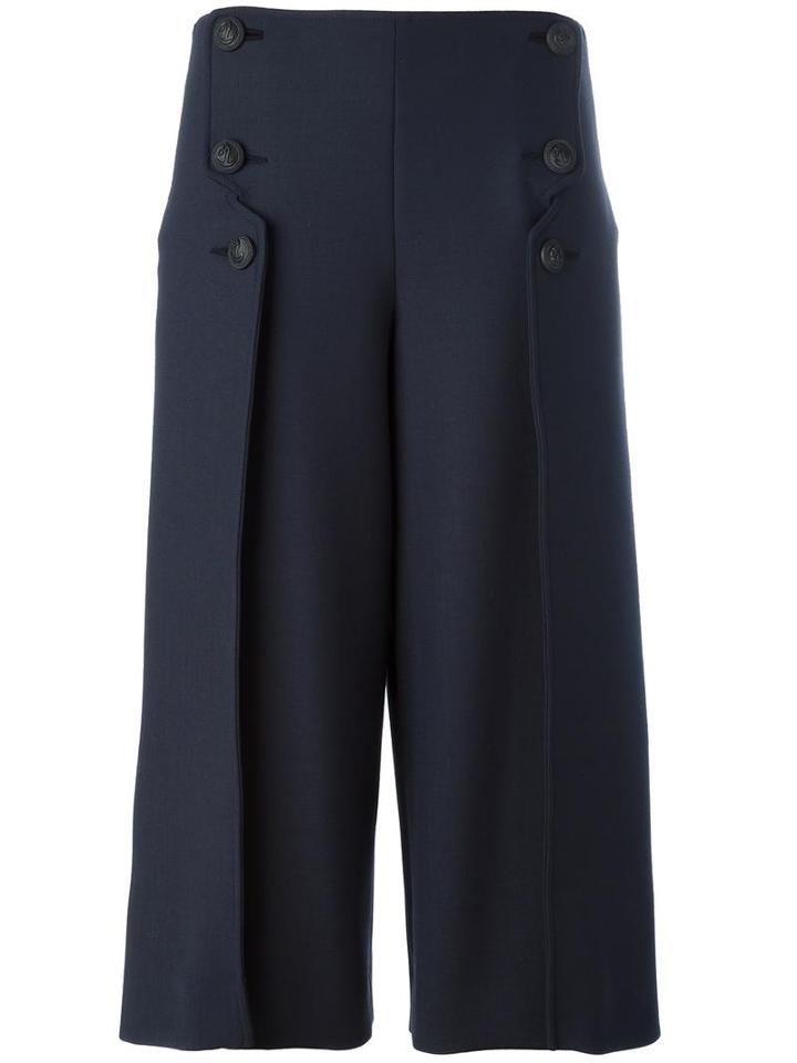 Cédric Charlier Button Front Trousers, Women's, Size: 40, Blue, Polyester/wool/other Fibers