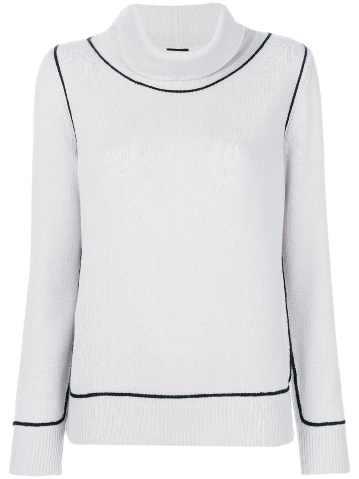 Giorgio Armani - Contrast Trim Cowl Neck Sweater - Women - Cashmere - 48, Grey, Cashmere
