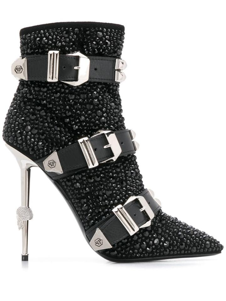 Philipp Plein Crystal Buckled Boots - Black