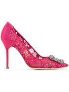 Manolo Blahnik Hangisi Lace Pumps - Pink