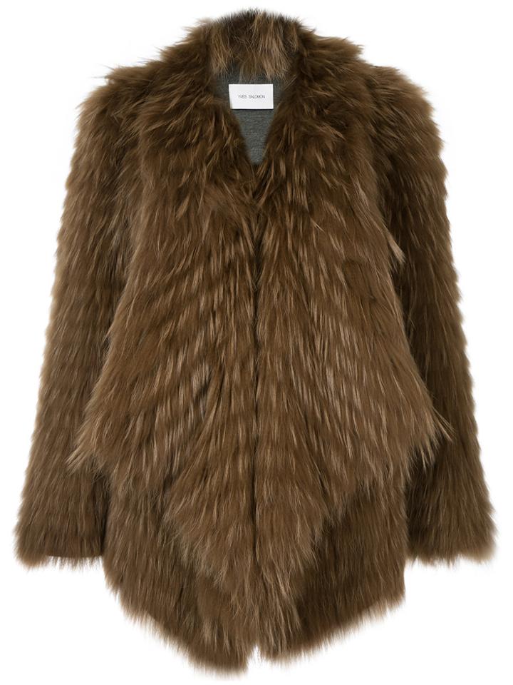 Yves Salomon Shawl Lapel Coat - Brown