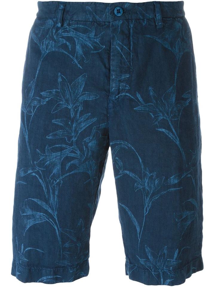 Etro Floral Print Shorts, Men's, Size: 48, Blue, Linen/flax