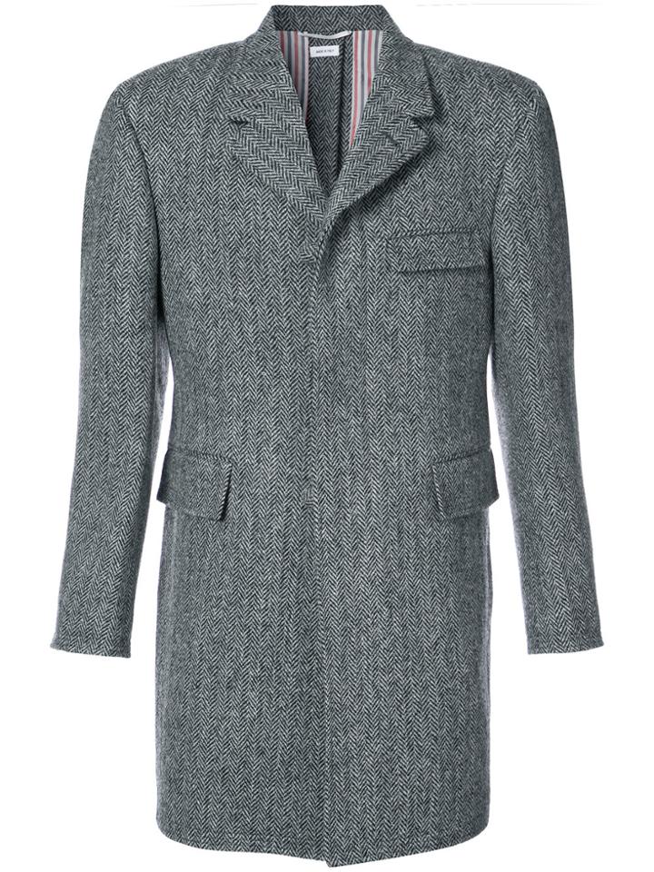Thom Browne Button Back Classic Chesterfield Overcoat In Herringbone