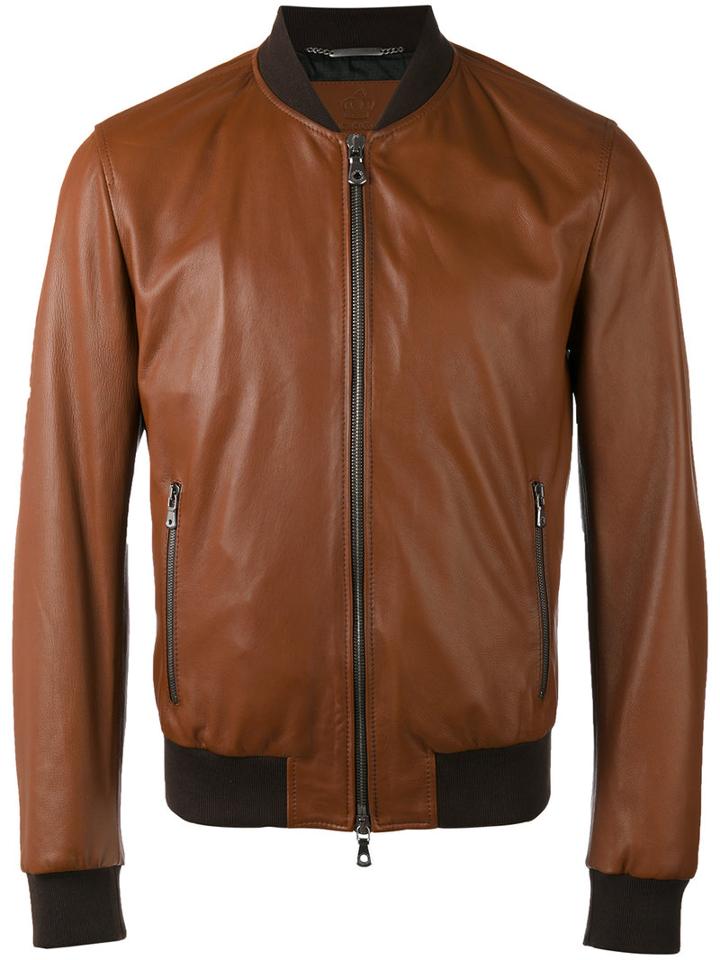 Dolce & Gabbana Bomber Jacket, Men's, Size: 50, Brown, Lamb Skin/acetate/viscose/spandex/elastane