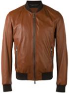 Dolce & Gabbana Bomber Jacket, Men's, Size: 50, Brown, Lamb Skin/acetate/viscose/spandex/elastane