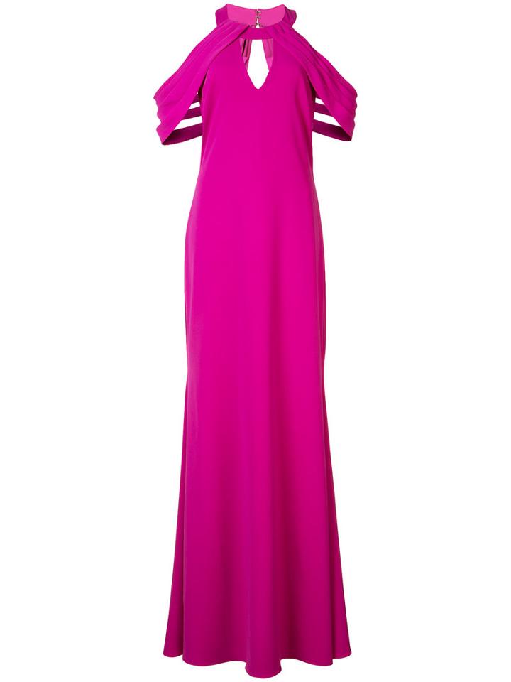 Badgley Mischka Pleated Cut-out Sleeves Gown, Women's, Size: 8, Pink/purple, Polyester/spandex/elastane