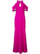 Badgley Mischka Pleated Cut-out Sleeves Gown, Women's, Size: 8, Pink/purple, Polyester/spandex/elastane