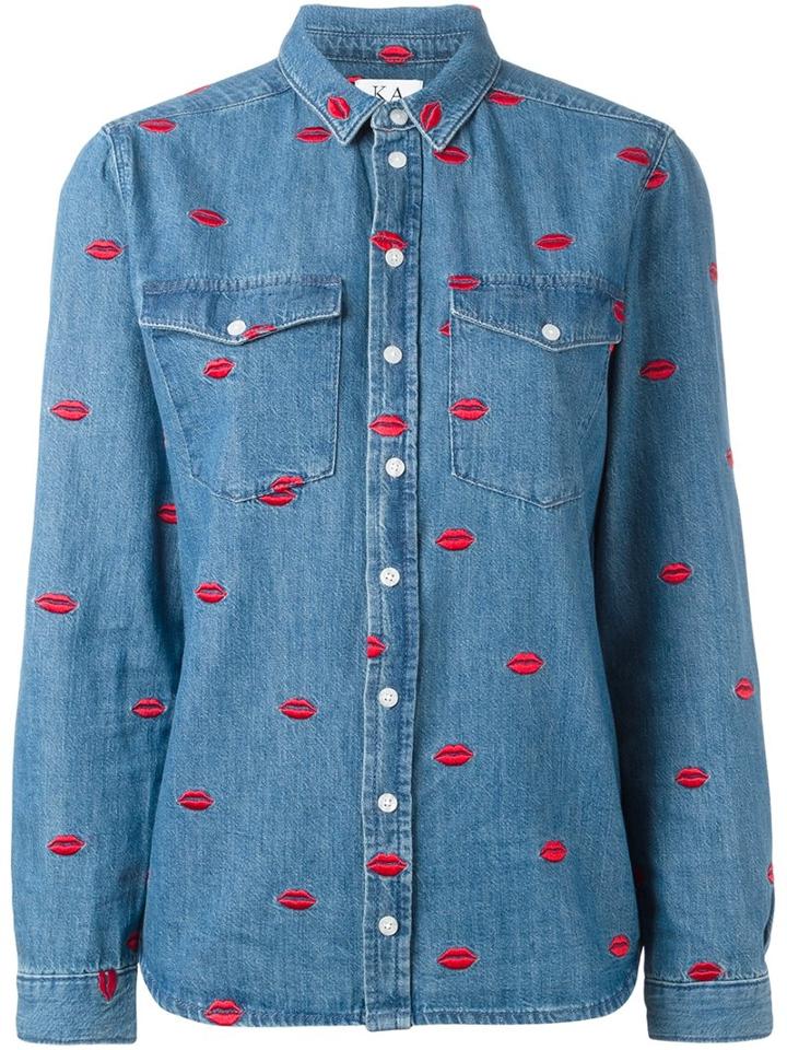 Zoe Karssen 'lips' Embroidered Denim Shirt, Women's, Size: Medium, Blue, Cotton