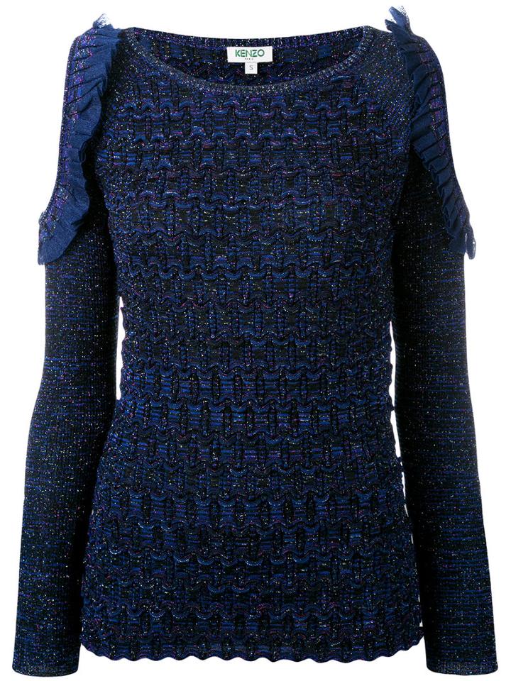Kenzo - Cut-out Sleeve Knitted Top - Women - Polyester/viscose/metallized Polyester - M, Women's, Blue, Polyester/viscose/metallized Polyester