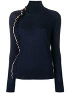 Victoria Victoria Beckham Contrast-trim Ruffle Sweater - Blue