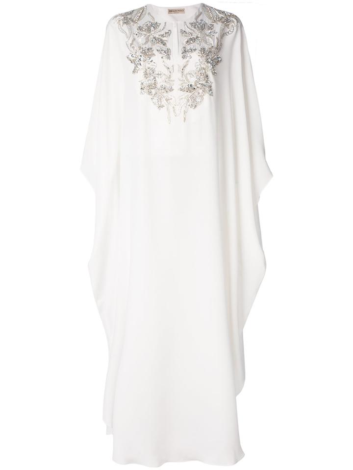 Emilio Pucci Floral Embroidery Kaftan Dress - White