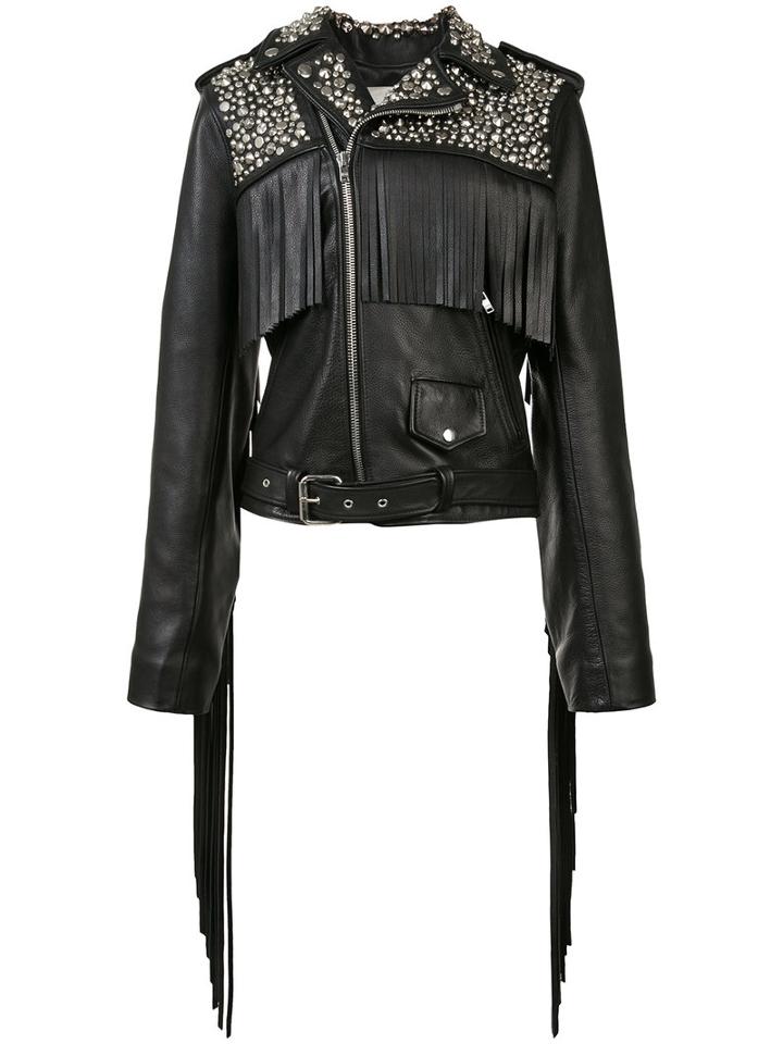 Rodarte - Studded Biker Jacket - Women - Silk/leather - M, Black, Silk/leather