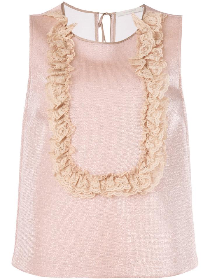 L'autre Chose - Ruffled Front Bib Top - Women - Viscose/polyamide/metallic Fibre - 40, Pink/purple, Viscose/polyamide/metallic Fibre