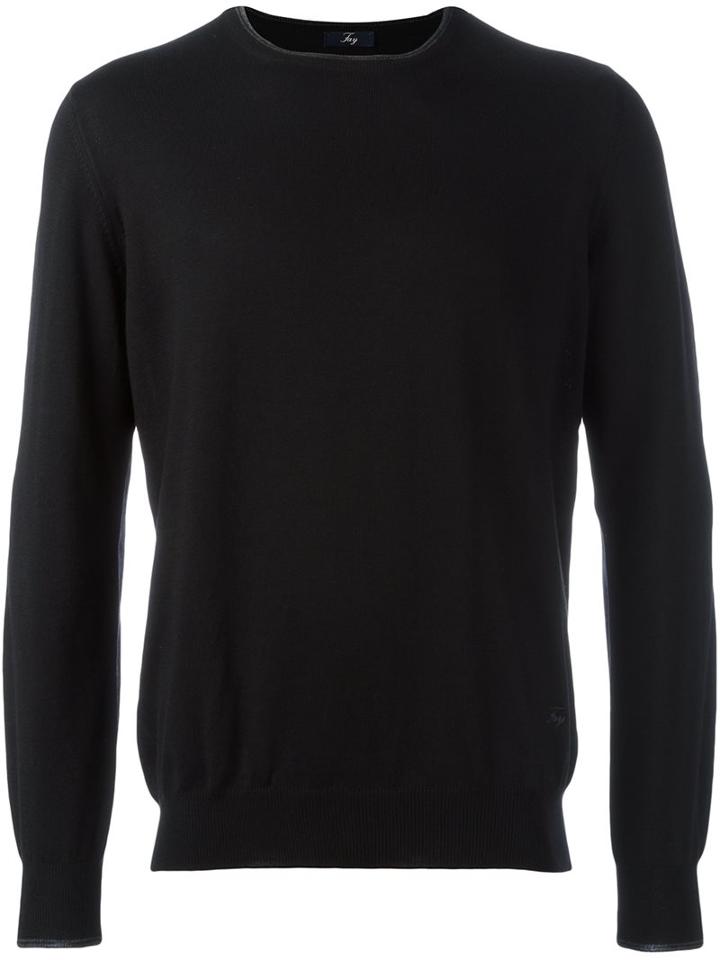 Fay Elbow Patches Pullover, Men's, Size: 50, Black, Virgin Wool