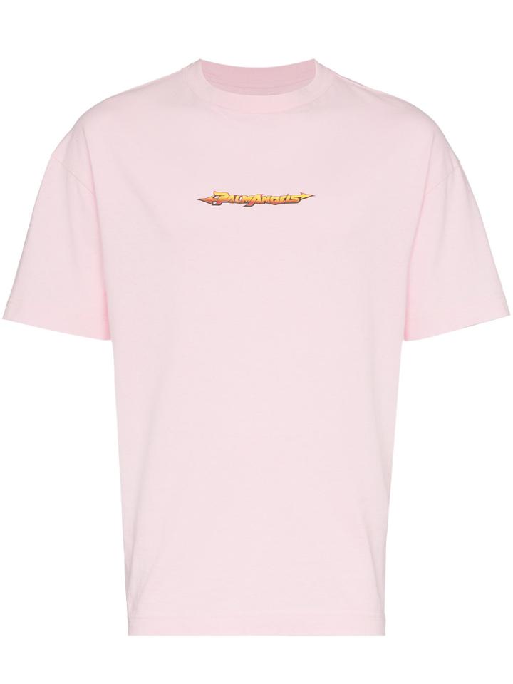 Palm Angels Arrows Logo Print Short Sleeve Cotton T Shirt - Pink &