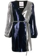 Black Coral Sequin Belted Dress - Blue