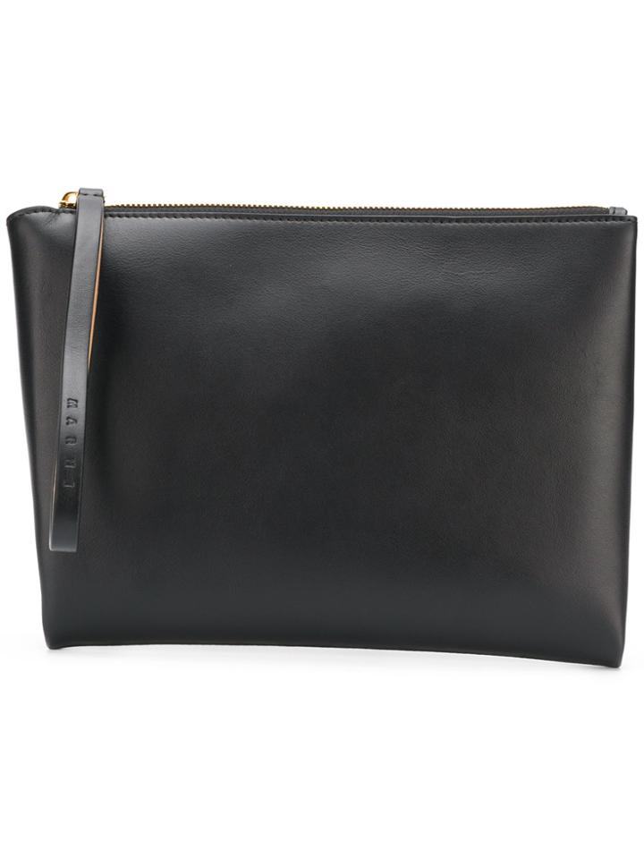 Marni Brown And Black Leather Clutch With Handle