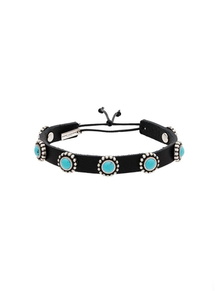 Saint Laurent Black Navajo Metal, Stone And Leather Bracelet -
