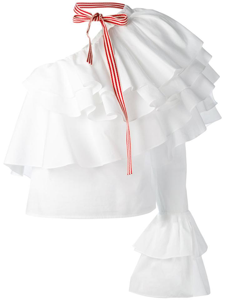 Rosie Assoulin - Asymmetric Frilled Blouse - Women - Cotton - Xs, White, Cotton