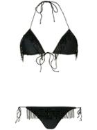 Oseree Fringe Bikini Set - Black