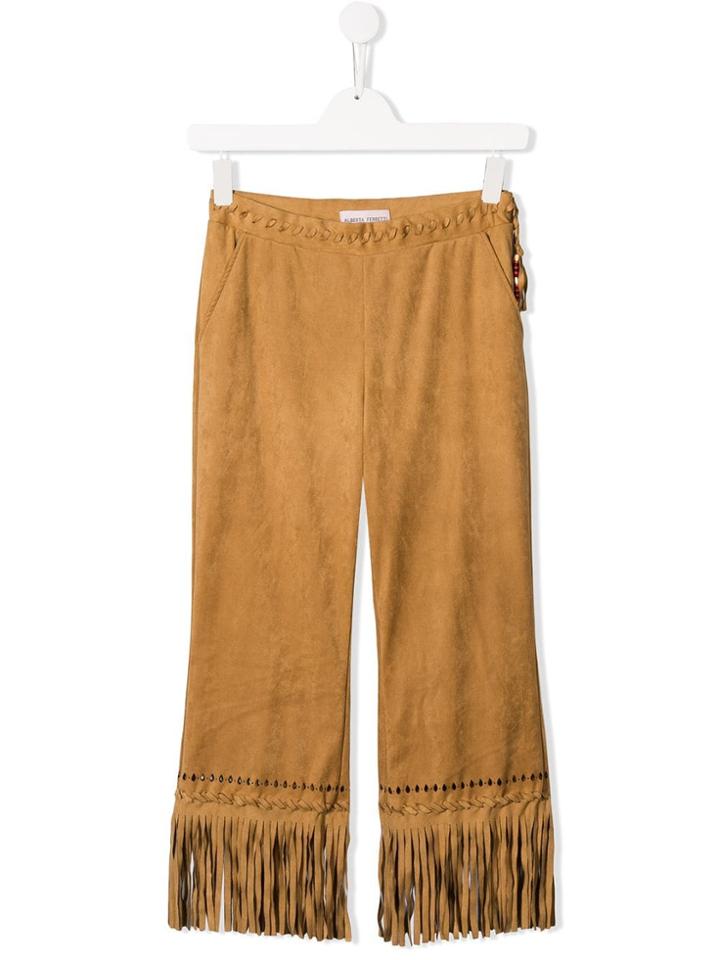 Alberta Ferretti Kids Teen Fringed Cuff Trousers - Neutrals