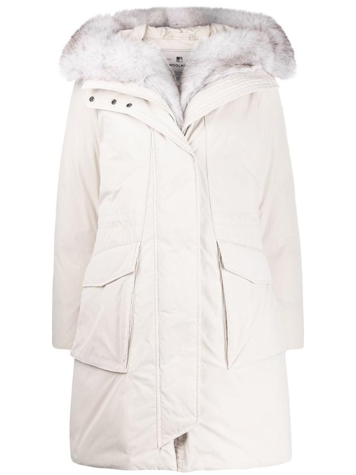 Woolrich Fox Fur Hooded Coat - White