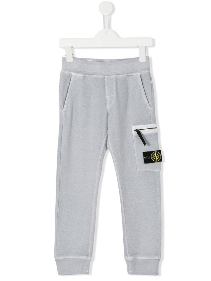 Stone Island Kids Zipped Pocket Sweatpants, Boy's, Size: 8 Yrs, Grey