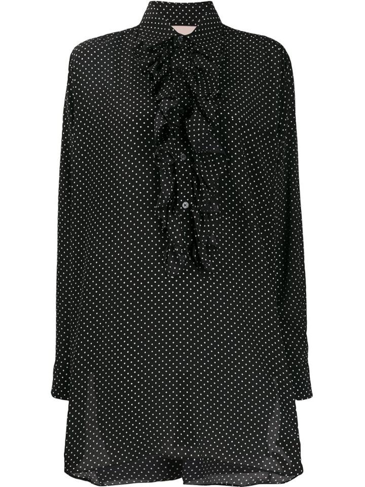 Plan C Polka Dot Print Ruffle Shirt - Black