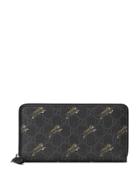 Gucci Gg Zip Around Wallet With Tiger Print - Black