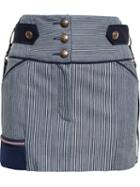 Anthony Vaccarello Striped Denim Skirt, Women's, Size: 36, White, Cotton/spandex/elastane