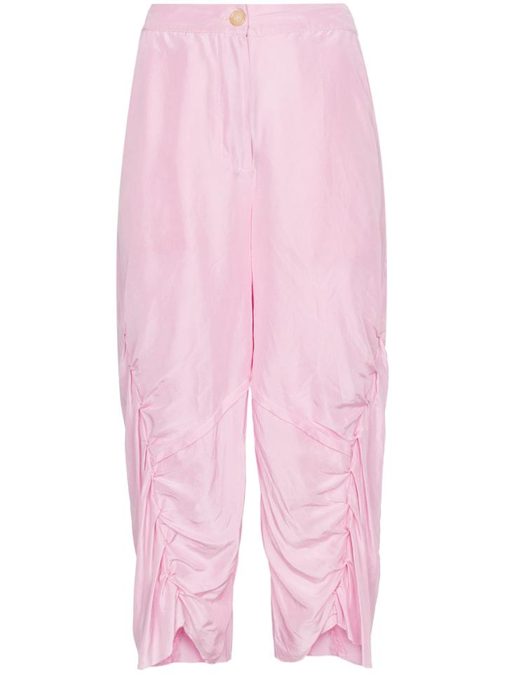 By Walid Silk High Waisted Ruched Trousers - Pink & Purple
