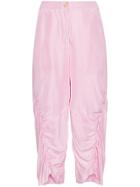 By Walid Silk High Waisted Ruched Trousers - Pink & Purple
