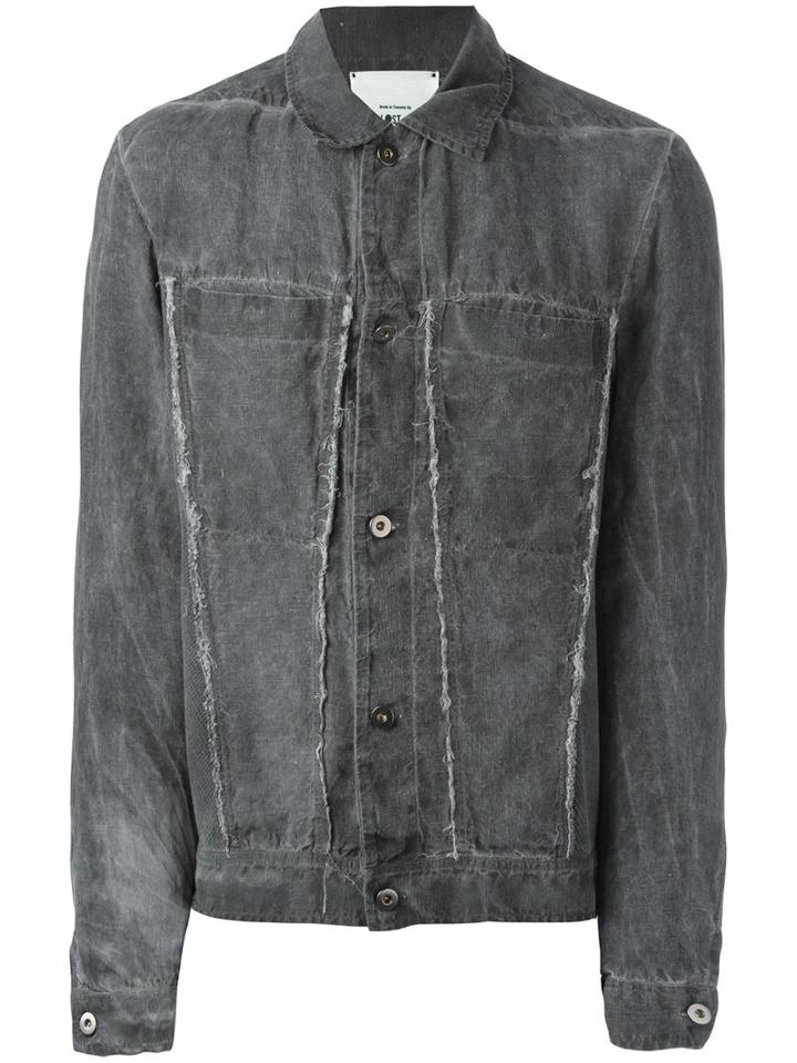 Lost & Found Rooms Frayed Denim Jacket, Men's, Size: Small, Grey, Cotton/linen/flax