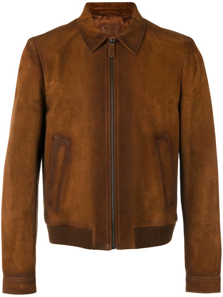 Prada Zip-up Bomber Jacket, Men's, Size: 48, Brown, Lamb Skin/viscose