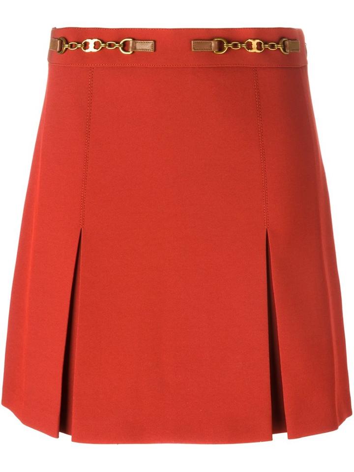 Tory Burch Front Slit A-line Skirt, Women's, Size: 8, Red, Lamb Skin/polyester/triacetate