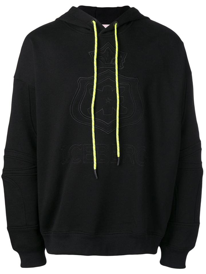 Iceberg Logo Embossed Hoodie - Black