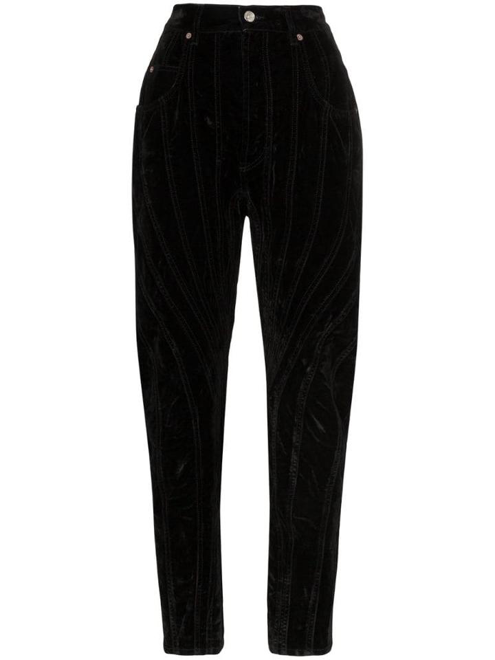 Mugler Velvet High-waisted Denim Trousers - Black