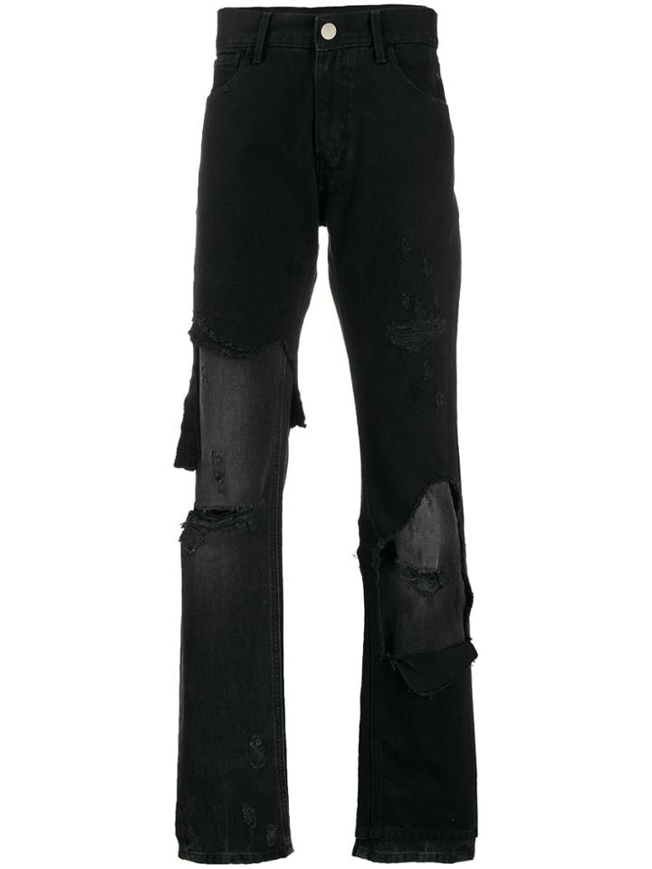 Raf Simons Straight-leg Distressed Effect Jeans - Black