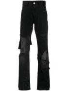 Raf Simons Straight-leg Distressed Effect Jeans - Black