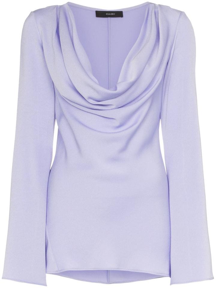 Ellery Arshile Cowl Neck And Fluted Sleeve Top - Pink & Purple