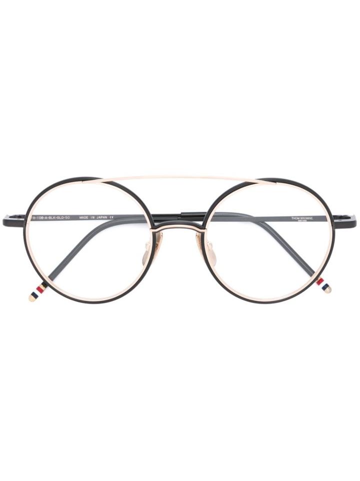 Thom Browne Round Frame Glasses, Black, Metal/12kt Gold