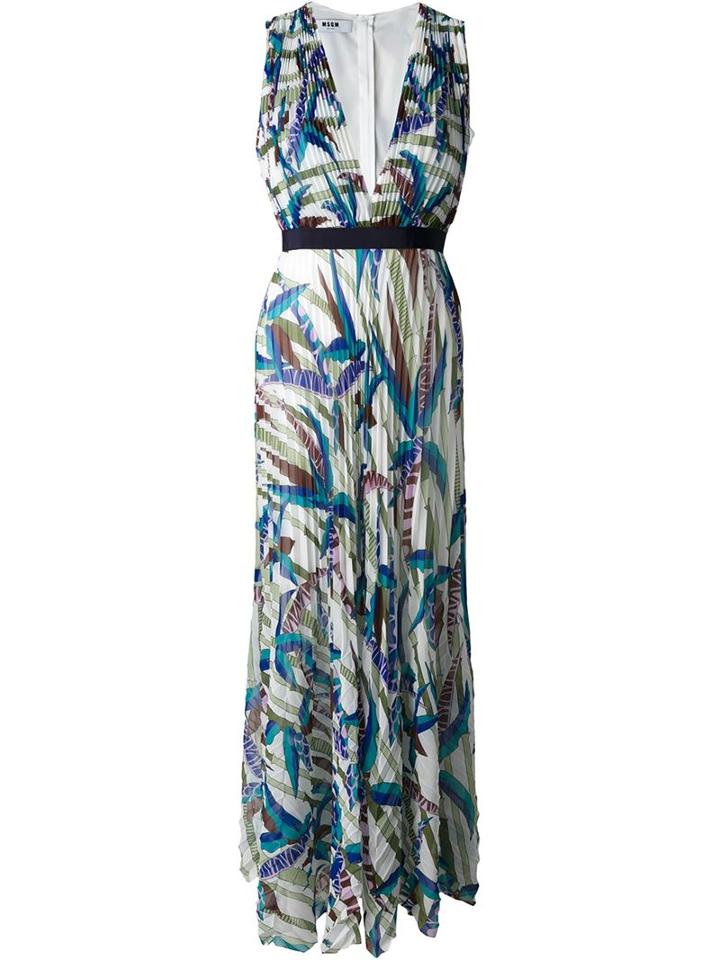 Msgm Pleated Floral Print Dress, Women's, Size: 44, Polyester/spandex/elastane