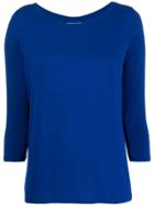 Majestic Filatures Cropped Sleeve Knitted Top - Blue