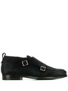 Santoni Smoints Textured Monk Shoes - Black