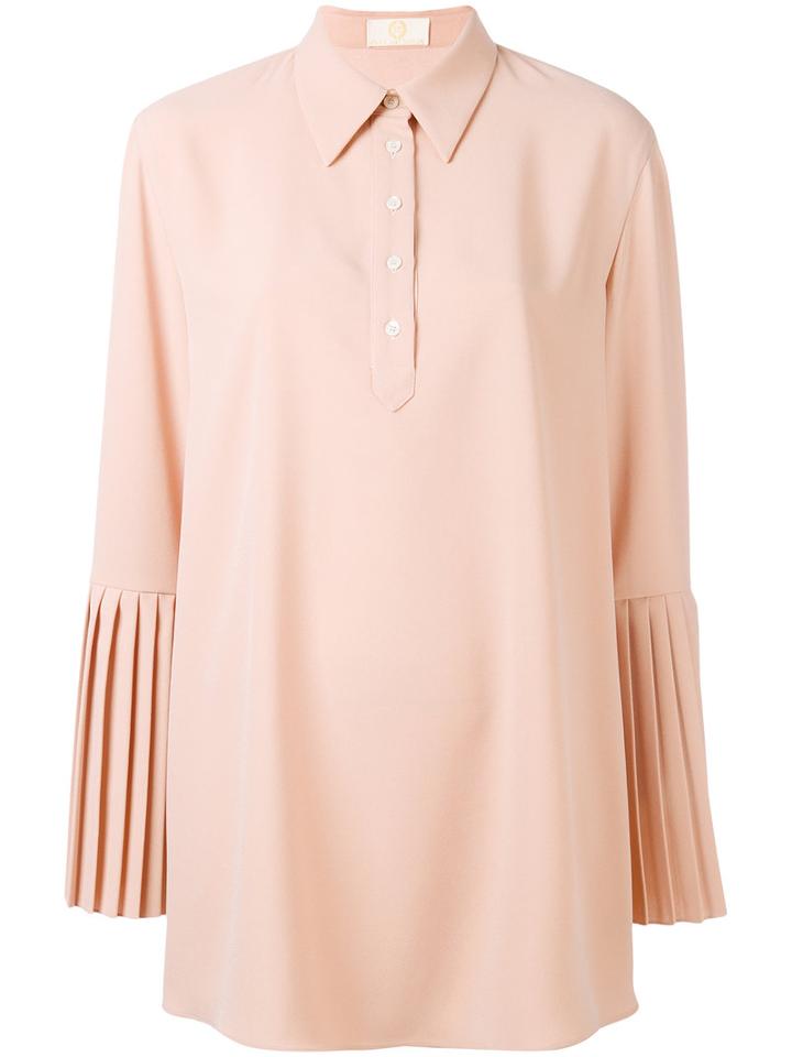 Sara Battaglia - Pleated Sleeve Shirt - Women - Polyester - 42, Pink/purple, Polyester