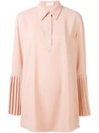 Sara Battaglia - Pleated Sleeve Shirt - Women - Polyester - 42, Pink/purple, Polyester